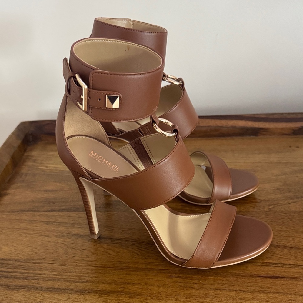 Never worn. Michael Kors Tan Strappy Heels.